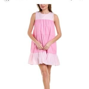 Duffield Lane Pink White Striped Adele Tiered Dress Size Large
